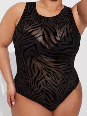 Torrid Curve Bodysuit Womens Size 3X Black Animal Print Flocked Sexy Coquette